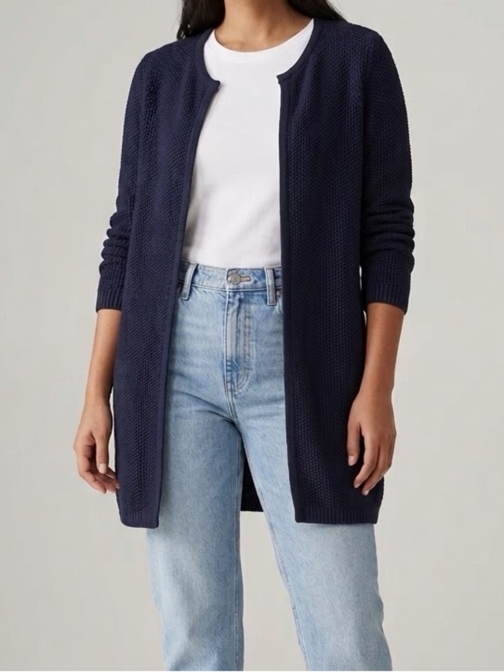 Ann Taylor Factory Navy Open-Front Knit Cardigan